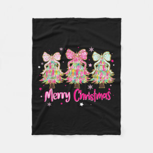Coquette Bow Merry Christmas Xmas Tree Family Paja Fleece Blanket