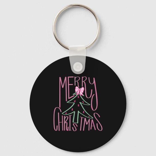 Coquette Bow Merry Christmas Xmas Tree Family Paja Key Ring (Front)