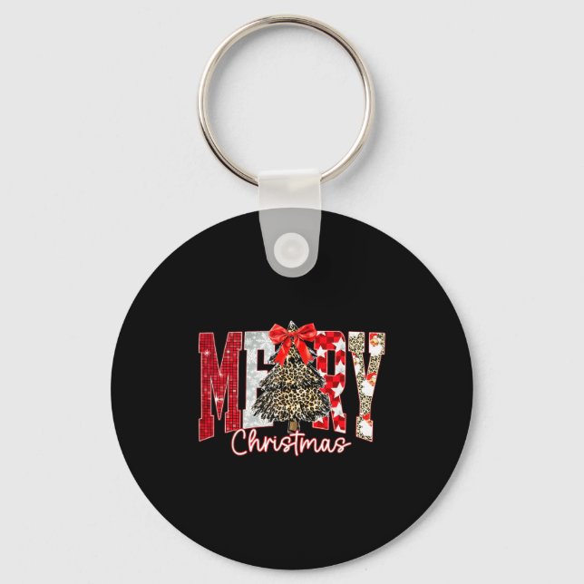 Coquette Bow Merry Christmas Xmas Tree Family Paja Key Ring (Front)