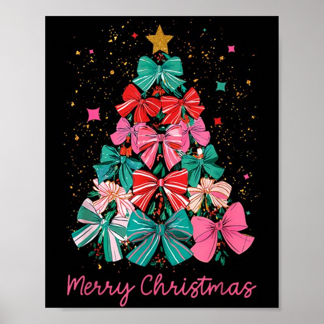 Coquette Bow Merry Christmas Xmas Tree Family Paja Poster (Front)