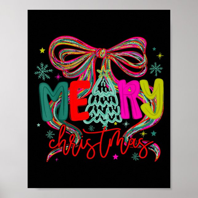 Coquette Bow Merry Christmas Xmas Tree Holiday San Poster (Front)