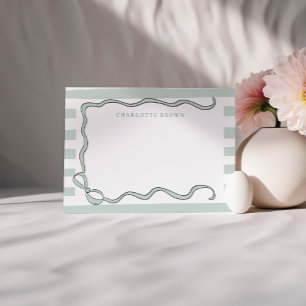 Coquette Bow & Mint Green Stripes Personalized Card