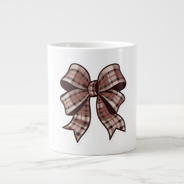coquette bow mug, checkered design large coffee mug (Front)