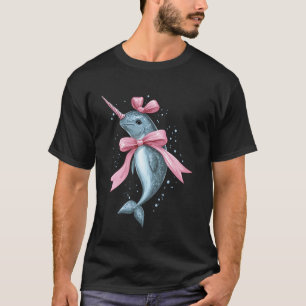 Coquette Bow Narwhal Cute Whale Pink Ribbon Girl S T-Shirt