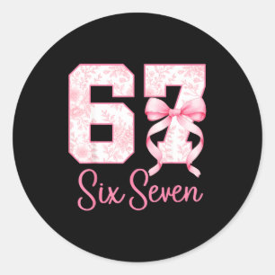 Coquette Bow Number 67 Funny Meme Nk Floral Women  Classic Round Sticker