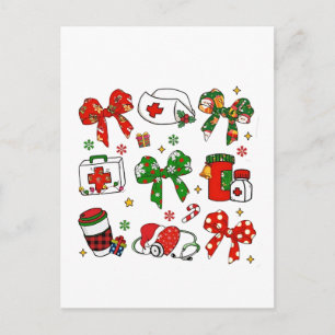 Coquette Bow Nurse Christmas Nursing Merry Xmas Holiday Postcard