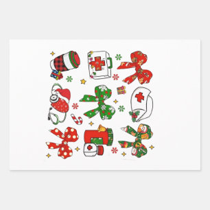Coquette Bow Nurse Christmas Nursing Merry Xmas Wrapping Paper Sheet