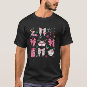 Coquette Bow Nurse Pink Christmas Stethoscope Nurs T-Shirt