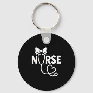 Coquette Bow Nurse Stethoscope Heart Artwork Key Ring