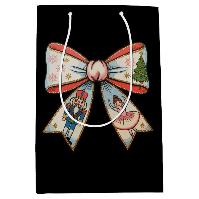Coquette Bow Nutcracker Christmas Family Holiday Medium Gift Bag (Front)