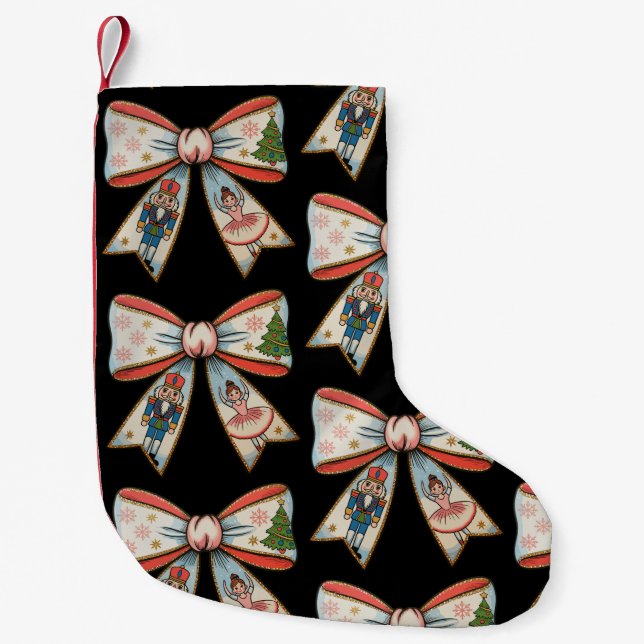 Coquette Bow Nutcracker Christmas Family Holiday Small Christmas Stocking (Front)