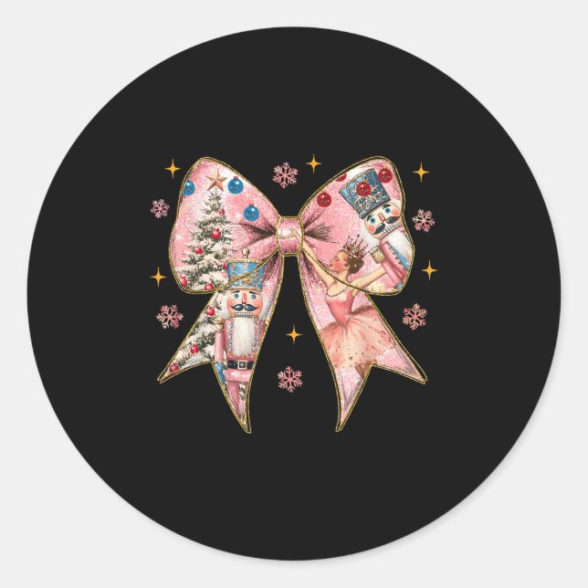 Coquette Bow Nutcracker Christmas Xmas Family Paja Classic Round Sticker (Front)