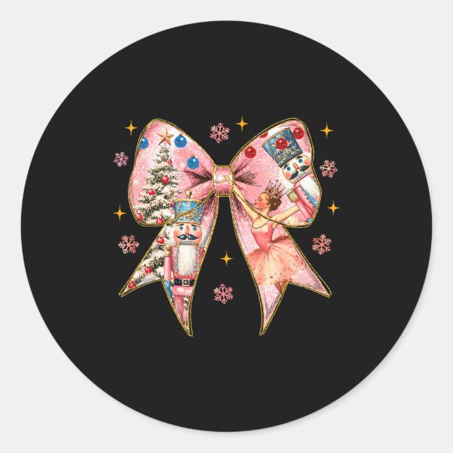 Coquette Bow Nutcracker Christmas Xmas Family Paja Classic Round Sticker (Front)