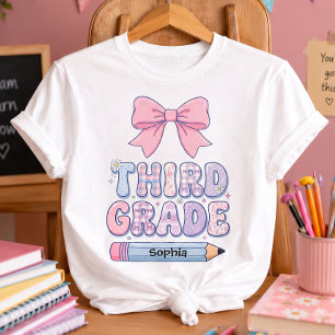 Coquette Bow Pastel Third Grade Girl Custom T-Shirt