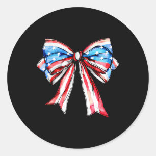 Coquette Bow Patriotic Usa Flag Happy 4th Of July Classic Round Sticker