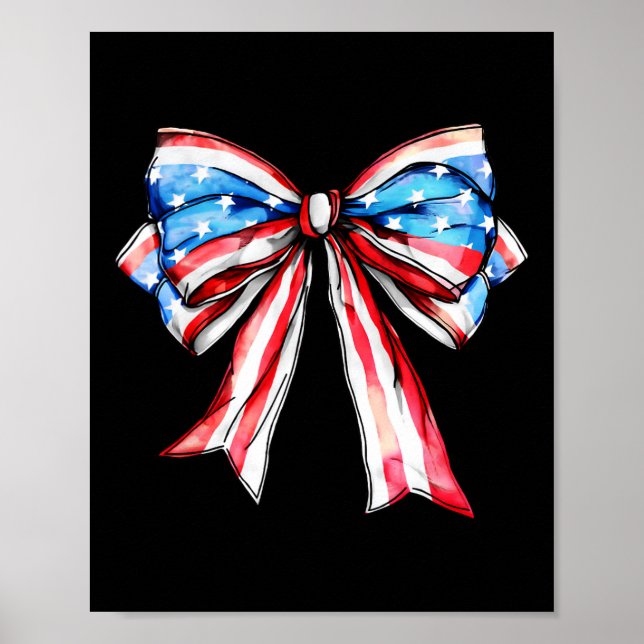 Coquette Bow Patriotic Usa Flag Happy 4th Of July  Poster (Front)