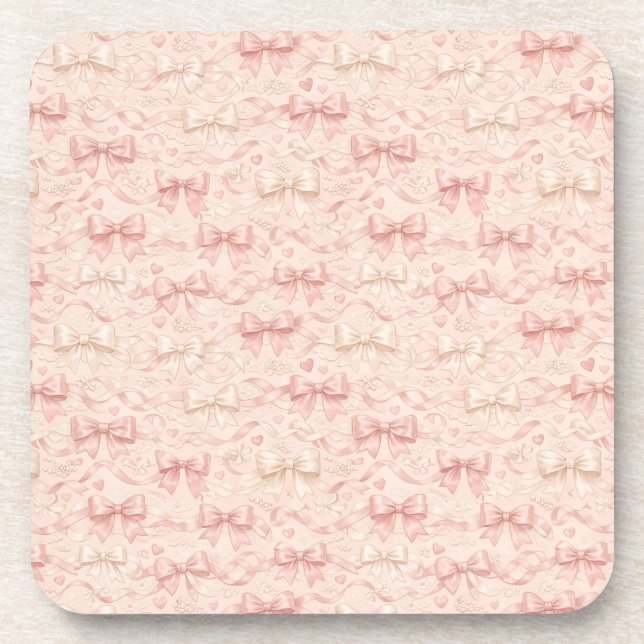 Coquette Bow Pattern Coaster (Front)