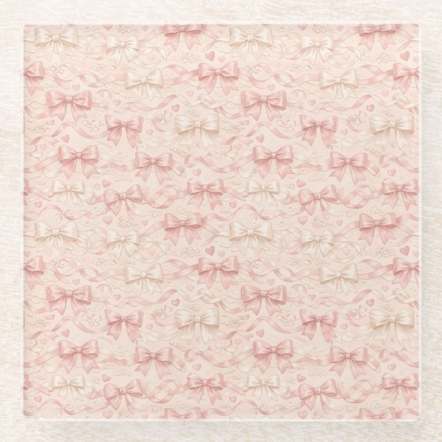 Coquette Bow Pattern Glass Coaster (Front)