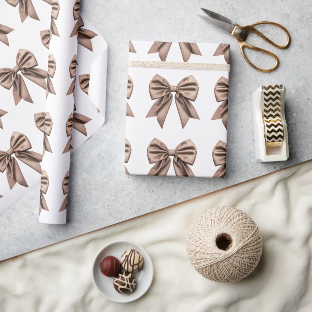 Coquette Bow Pattern Mocha Brown Wrapping Paper (Crafts)
