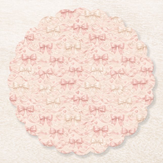 Coquette Bow Pattern Paper Coaster (Front)