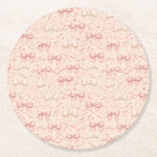 Coquette Bow Pattern Round Paper Coaster