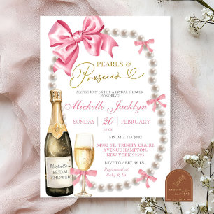 Coquette Bow Pearls and prosecco Bridal Shower Invitation