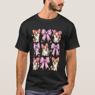 Coquette Bow Pembroke Corgi Dog Mum Girl Pink Moth T-Shirt
