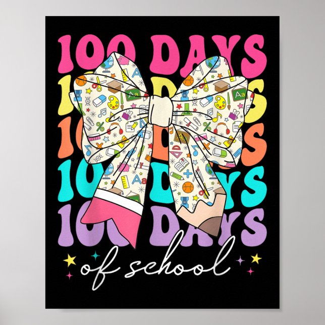 Coquette Bow Pencil 100 Days Of School Student Tea Poster (Front)