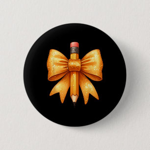 Coquette Bow Pencil Back To School First Day Teach 6 Cm Round Badge