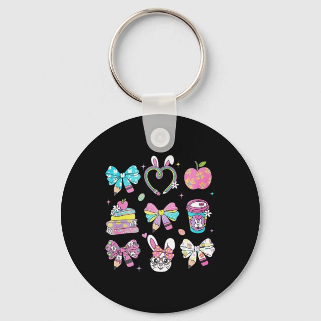 Coquette Bow Pencil Bunny Rabbit Teacher Happy Eas Key Ring (Front)
