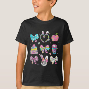 Coquette Bow Pencil Bunny Rabbit Teacher Happy Eas T-Shirt