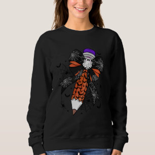 Coquette Bow Pencil Funny Ghost Spooky Teacher Hal Sweatshirt