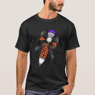 Coquette Bow Pencil Funny Ghost Spooky Teacher Hal T-Shirt