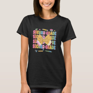 Coquette Bow Pencil Second 2nd Grade Teacher Back T-Shirt