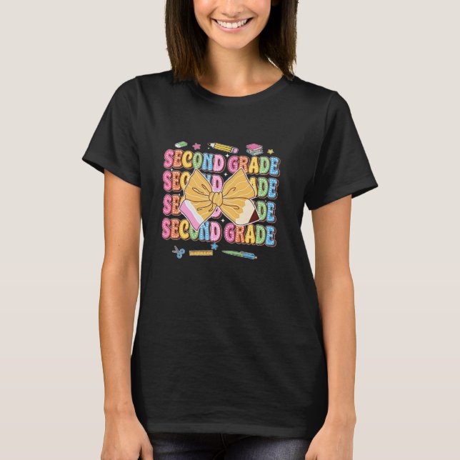 Coquette Bow Pencil Second 2nd Grade Teacher Back  T-Shirt (Front)