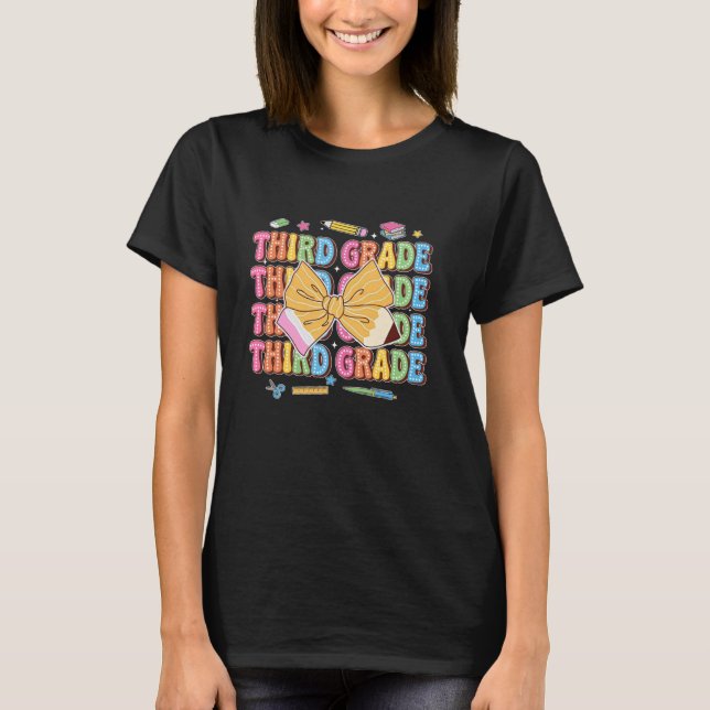 Coquette Bow Pencil Third 3rd Grade Teacher Back T T-Shirt (Front)