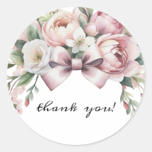 Coquette Bow & Peony Watercolor Baby Shower Classic Round Sticker