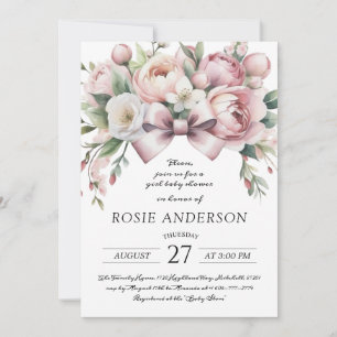 Coquette Bow & Peony Watercolor Baby Shower Invitation