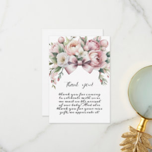 Coquette Bow & Peony Watercolor Baby Shower Thank You Card