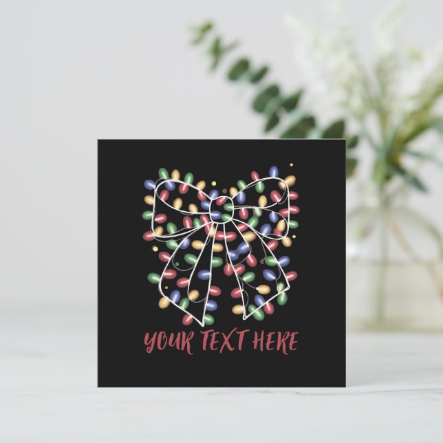 Coquette Bow Personalised Christmas Lights Holiday Card (Standing Front)