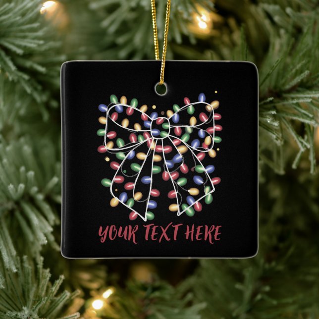 Coquette Bow Personalised Christmas Lights Holiday Ceramic Ornament (Tree)