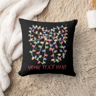 Coquette Bow Personalised Christmas Lights Holiday Cushion