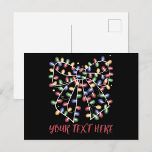Coquette Bow Personalised Christmas Lights Holiday Postcard