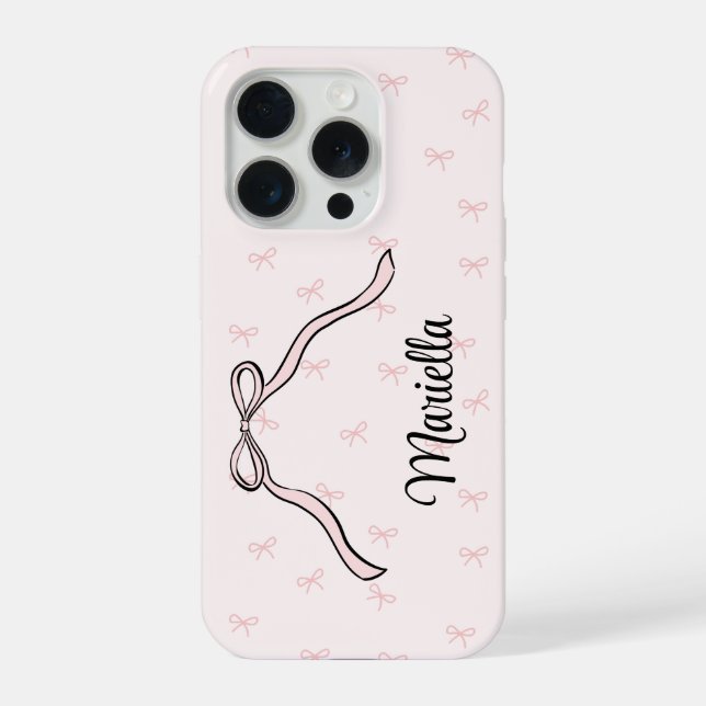 Coquette Bow Personalized Phone Pink iPhone Case (Back)