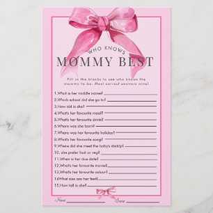 Coquette Bow   Pink Baby Girl Shower Game