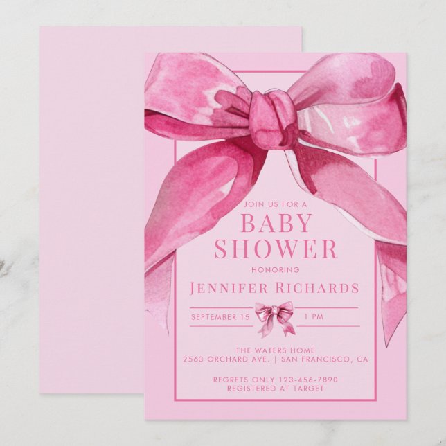 Coquette Bow | Pink Baby Girl Shower Invitation (Front/Back)