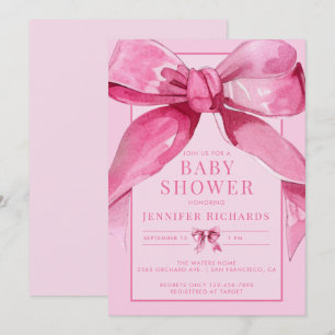 Coquette Bow   Pink Baby Girl Shower Invitation