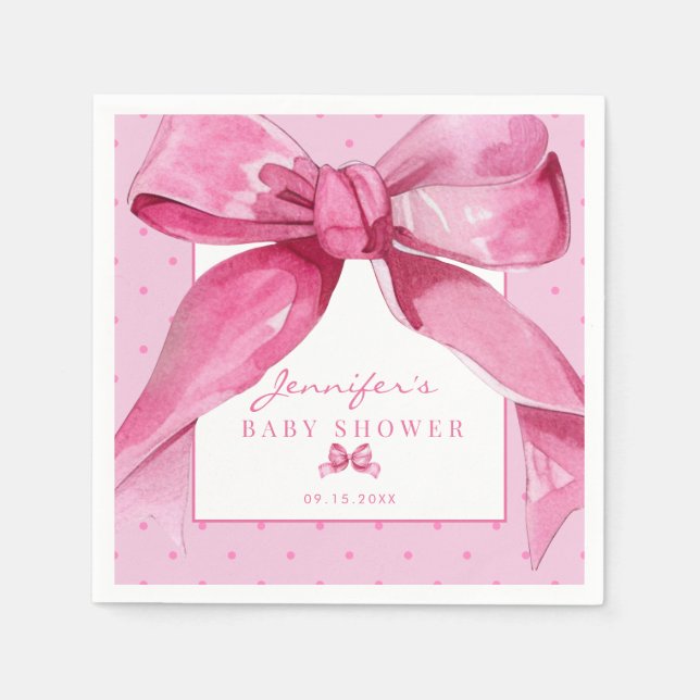 Coquette Bow | Pink Baby Girl Shower  Napkin (Front)
