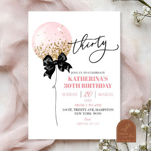 Coquette Bow Pink Balloon Adult Birthday Invitation