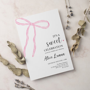 Coquette Bow Pink Birthday Party Invitation
